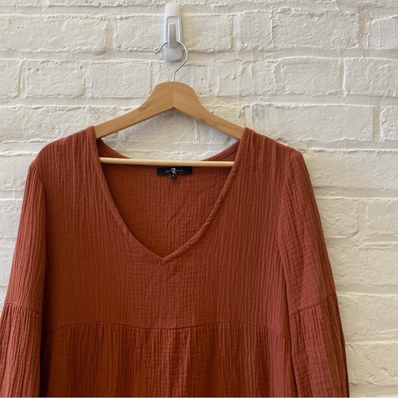 7 For All Mankind || Cecelia Gauze Tiered Midi Dress Rust Persimmon Small NWT - Picture 3 of 9